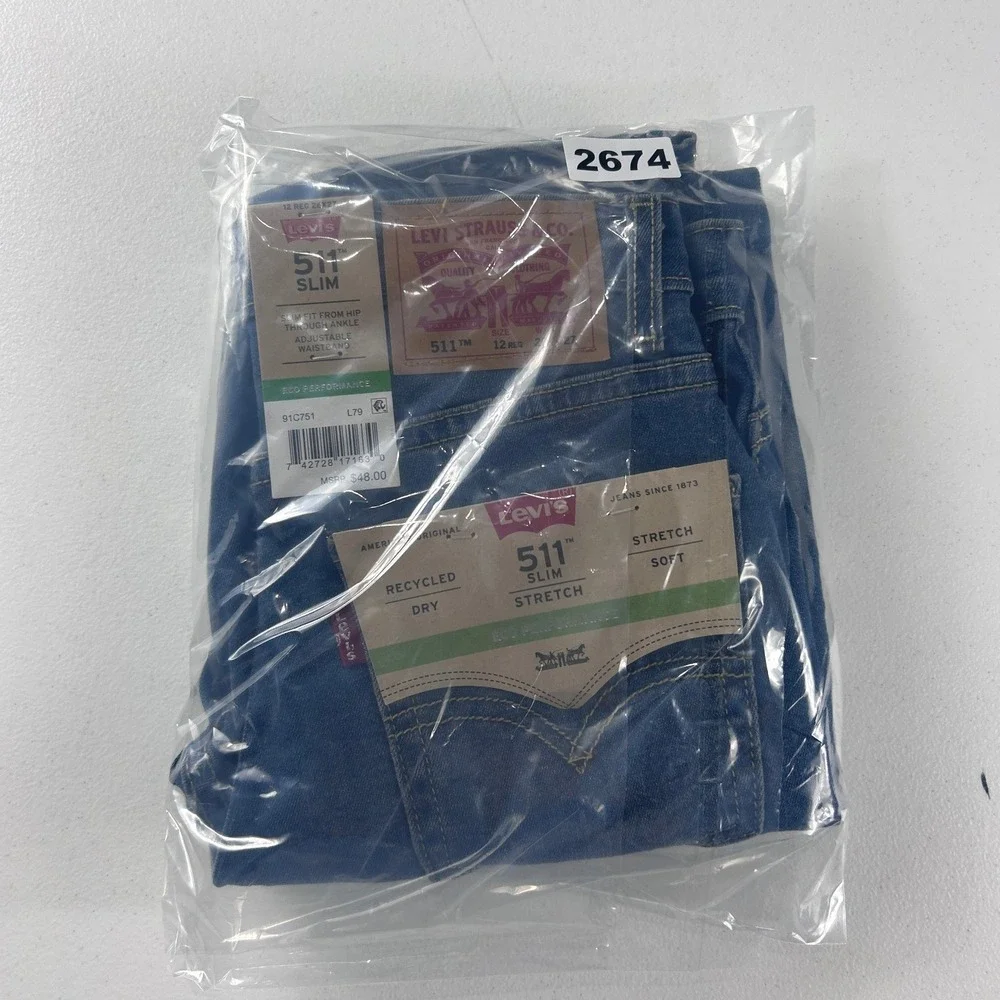 Levis 511‎ Slim Boys Jeans Size 12 Reg 26x27 Medium Wash Adjustable Waist NEW